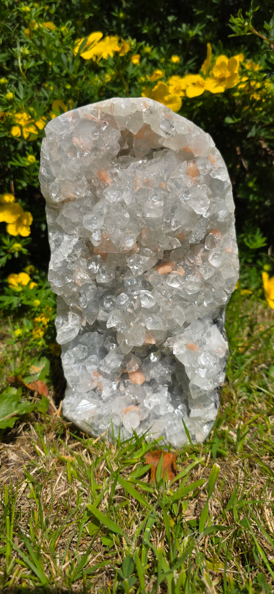 Large apophyllite and stillbite freeform cluster statement piece