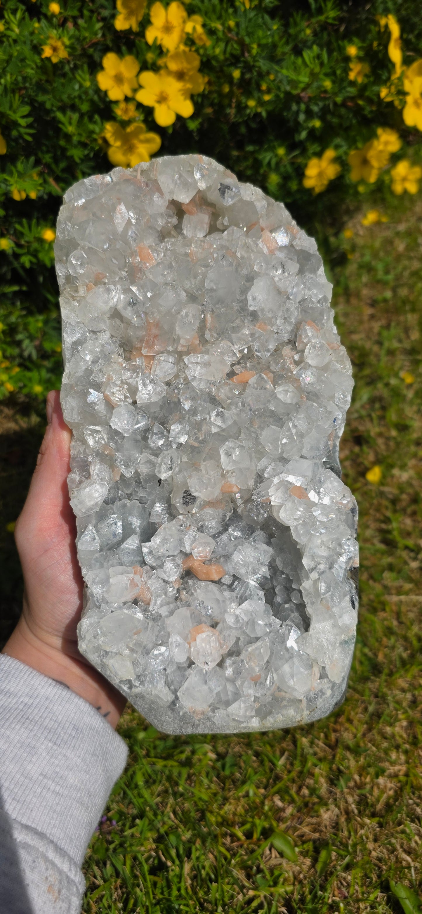 Large apophyllite and stillbite freeform cluster statement piece