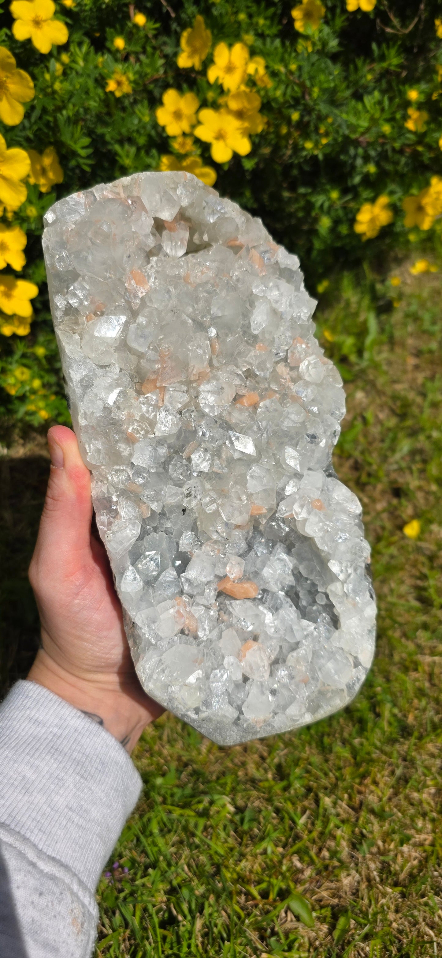 Large apophyllite and stillbite freeform cluster statement piece