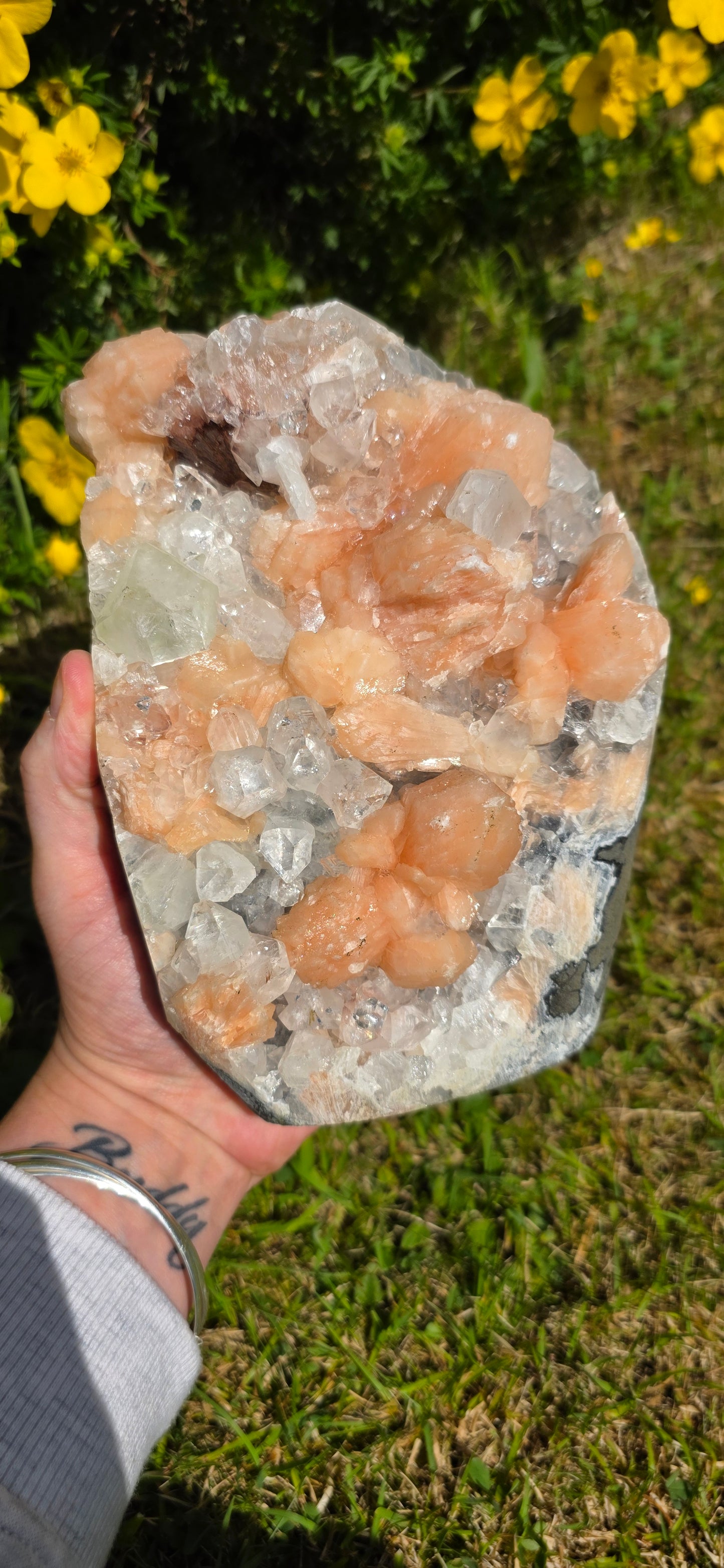 Large apophyllite and peach stillbite statement piece