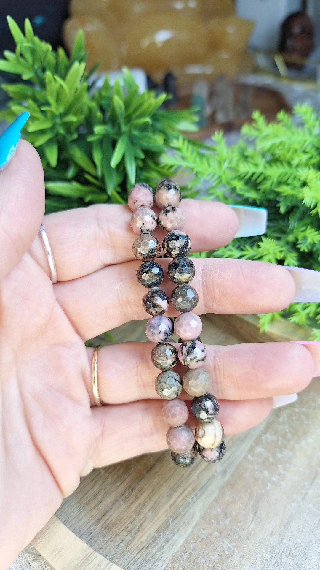 Faceted rhodonite bracelet