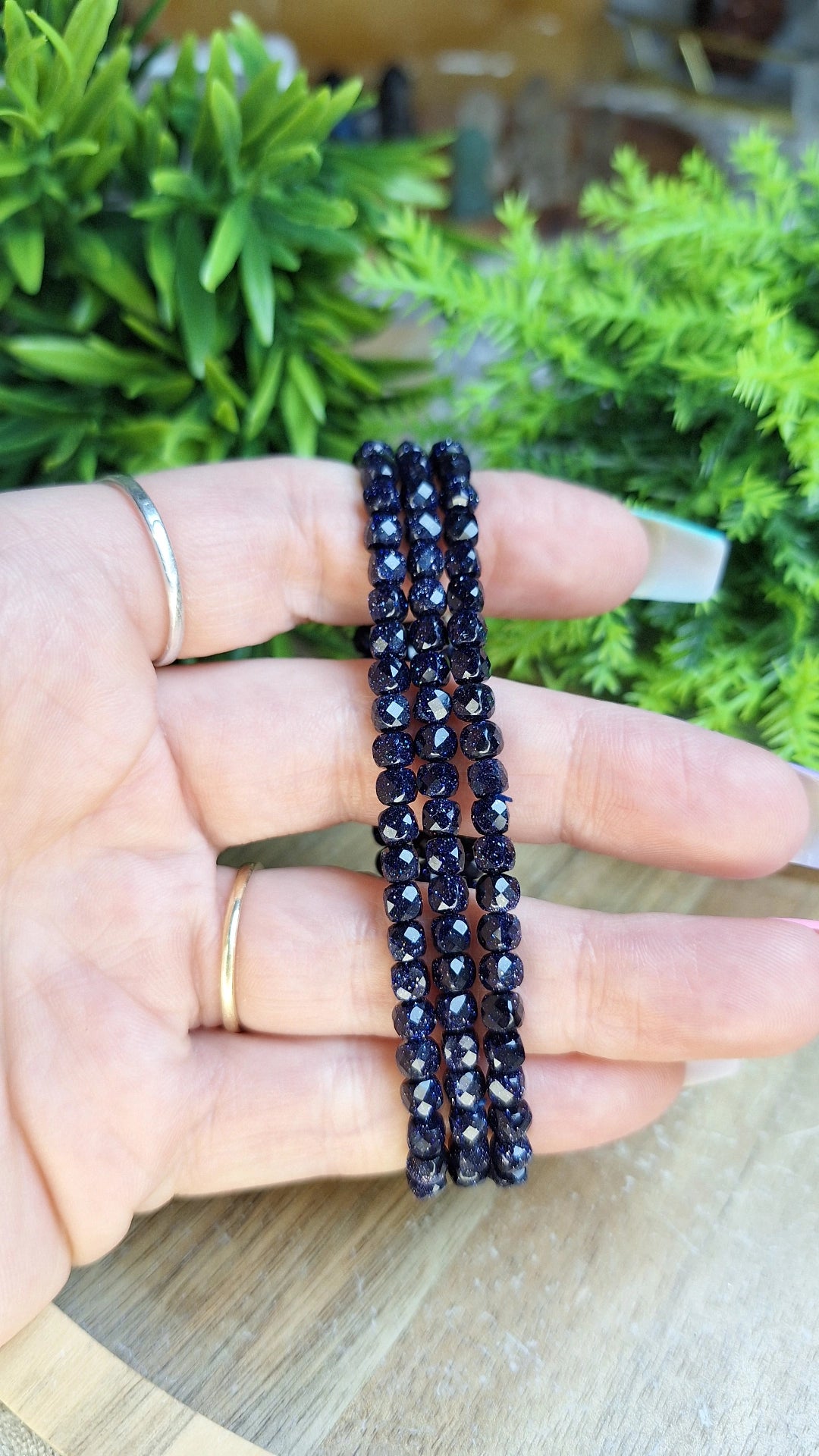 Blue goldstone faceted bracelet