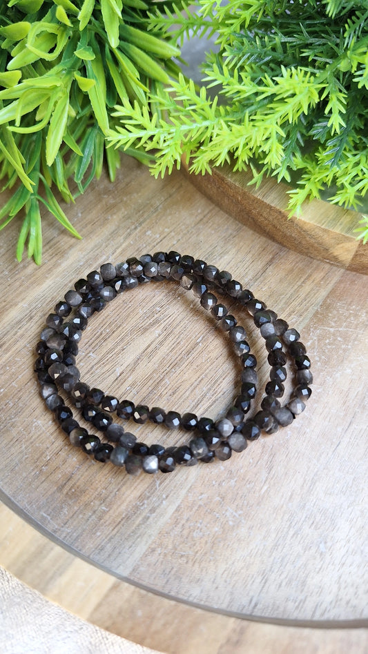 Silver sheen obsidian faceted bracelet