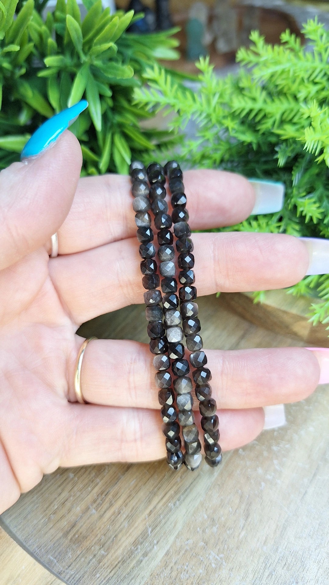 Silver sheen obsidian faceted bracelet