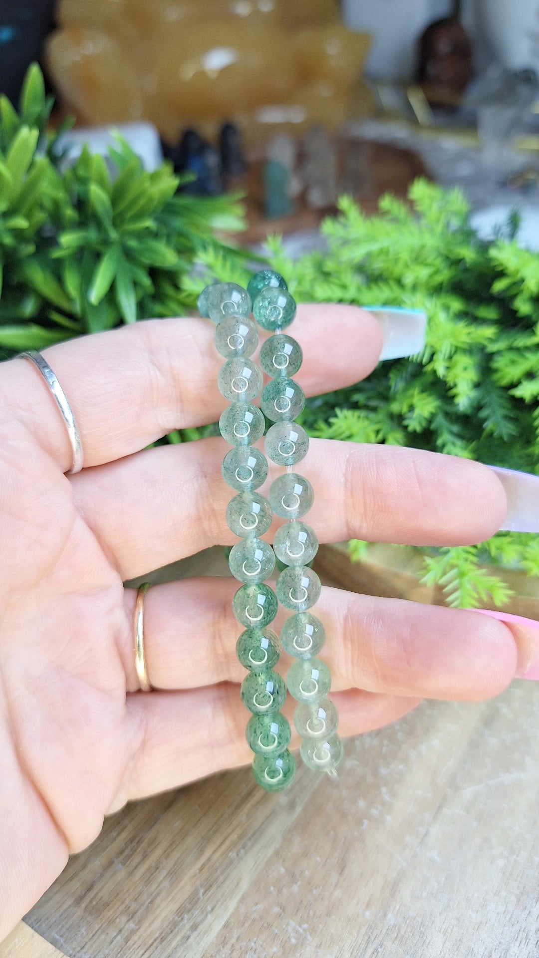 Green strawberry quartz bracelet