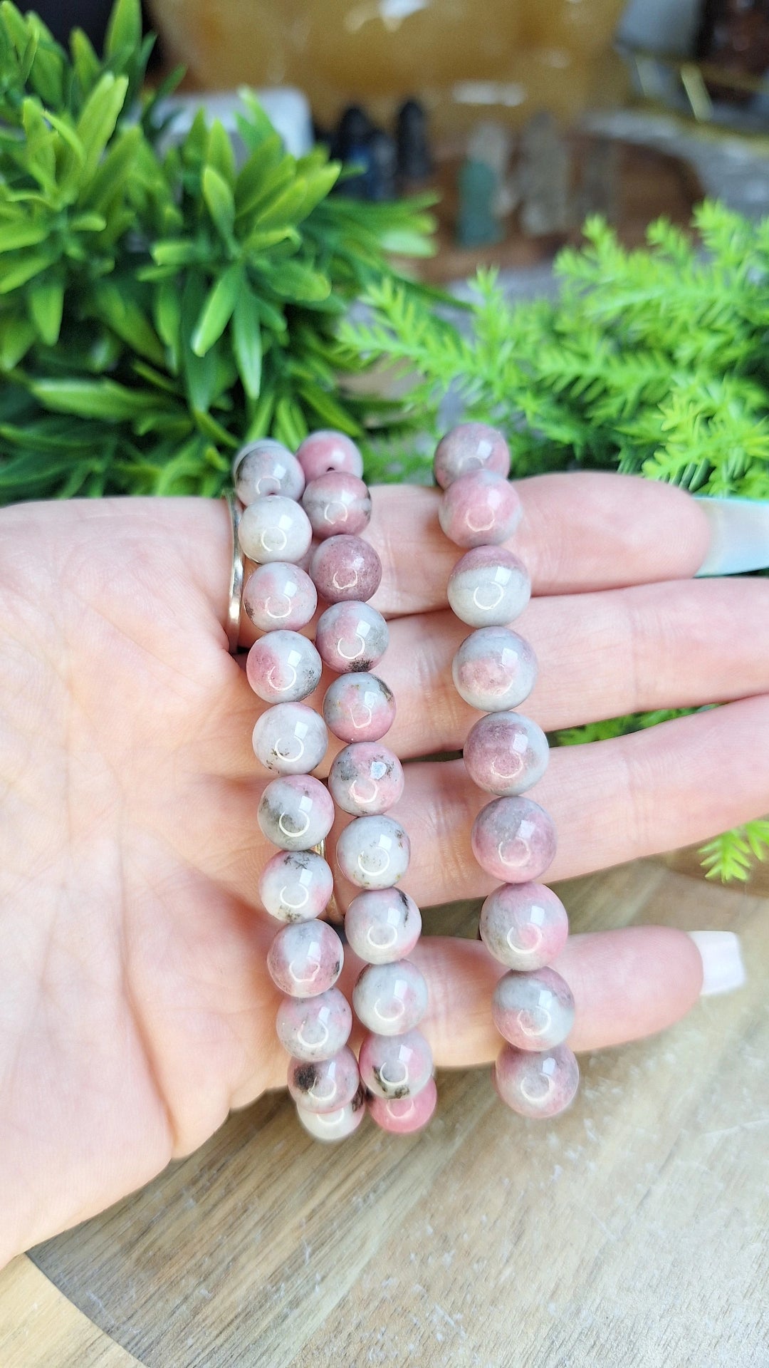 Pink tourmaline in quartz bracelet