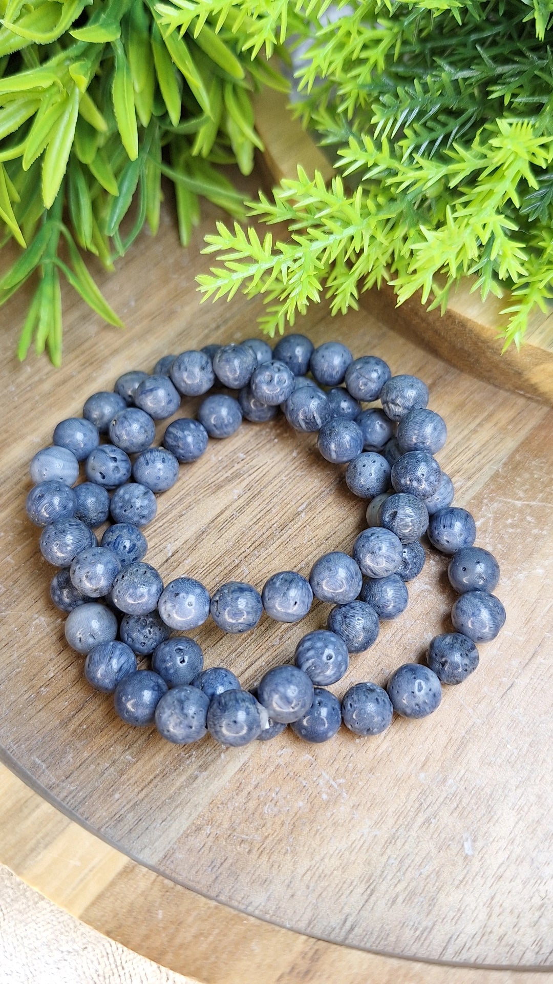 Blue coral fossil bracelet