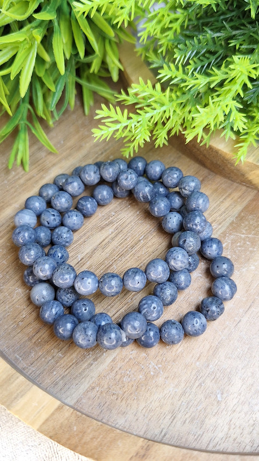 Blue coral fossil bracelet