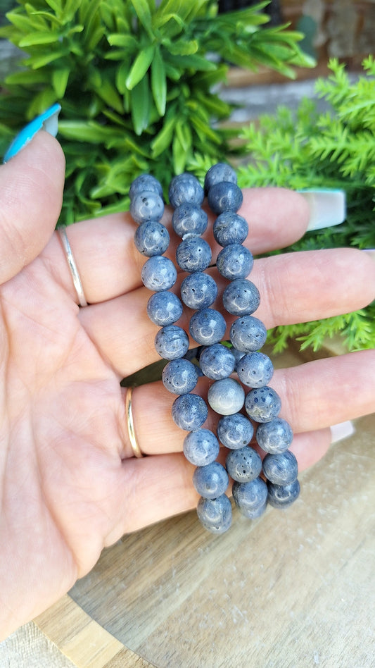 Blue coral fossil bracelet