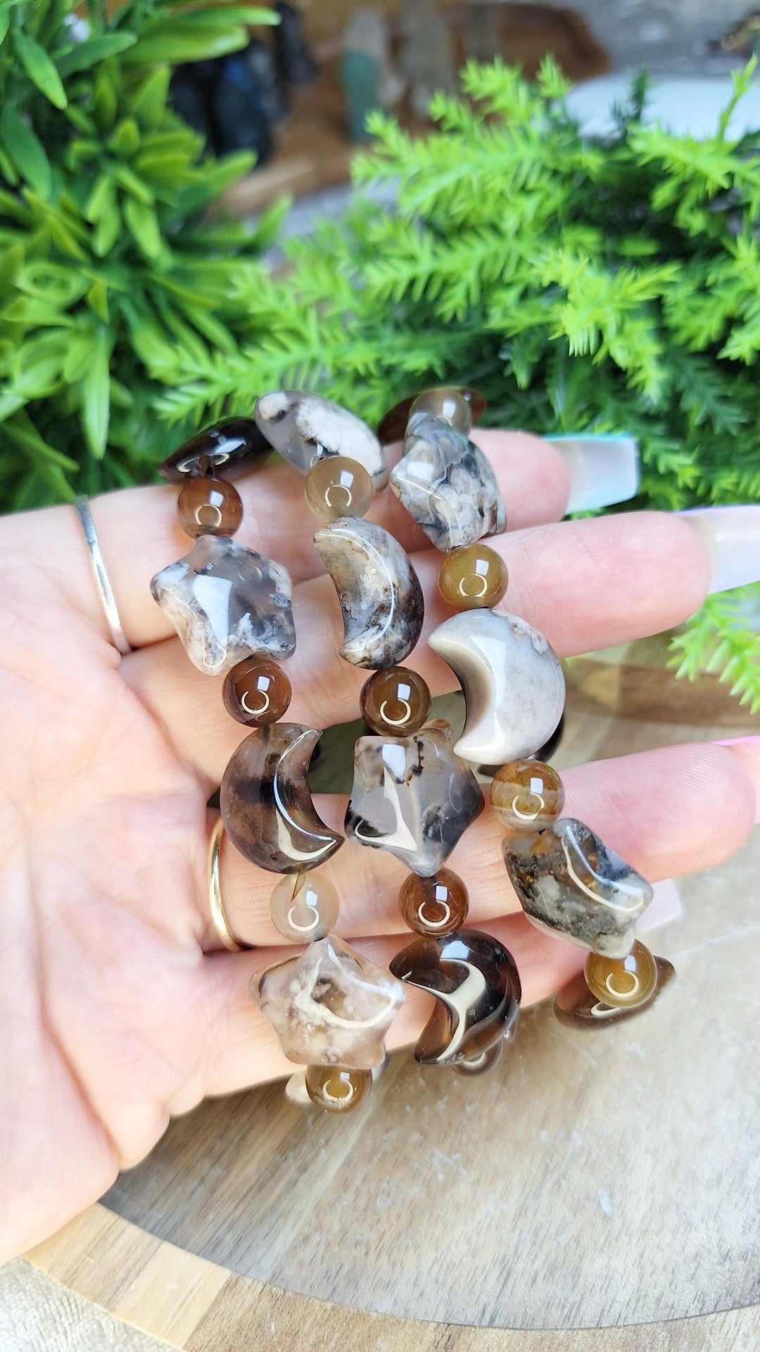 Flower agate moon and star bracelet