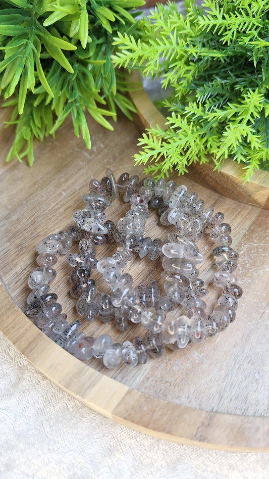 Biotite inclusions quartz polished chip bracelet