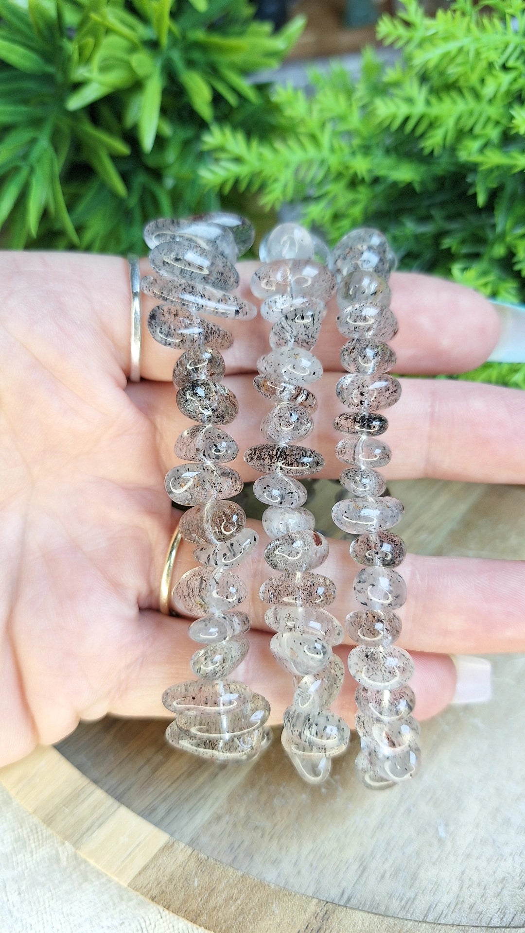 Biotite inclusions quartz polished chip bracelet