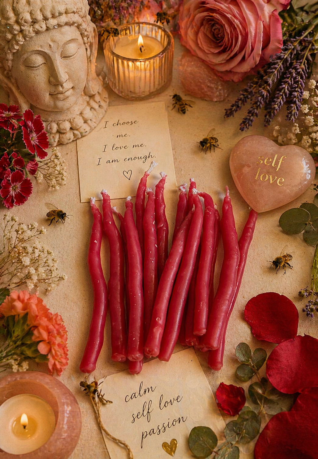 Red Ritual hand-dipped beeswax candles