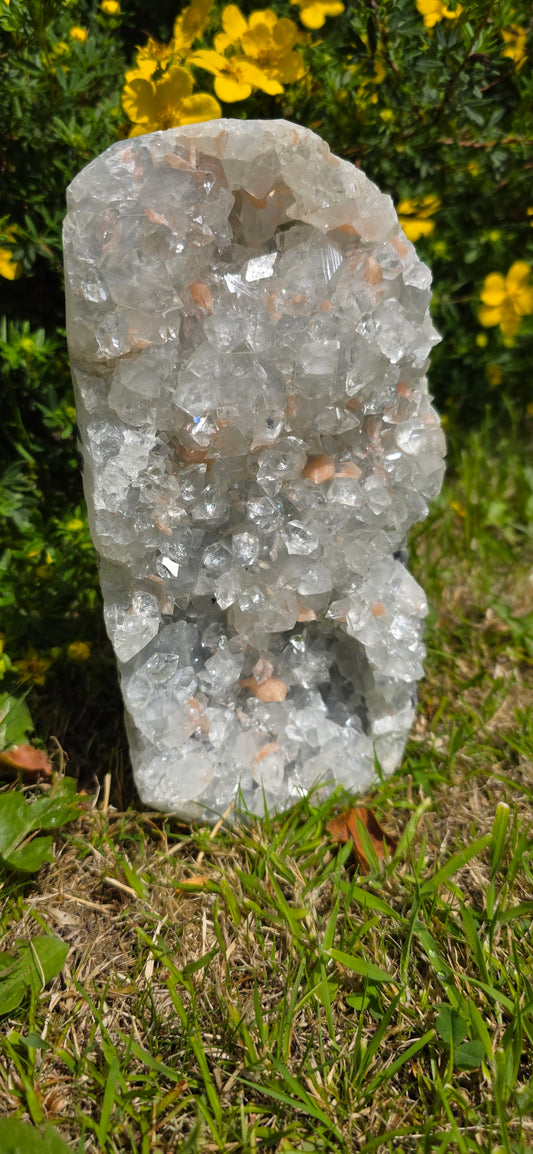 Large apophyllite and stillbite freeform cluster statement piece