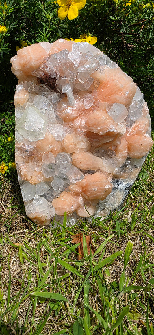 Large apophyllite and peach stillbite statement piece