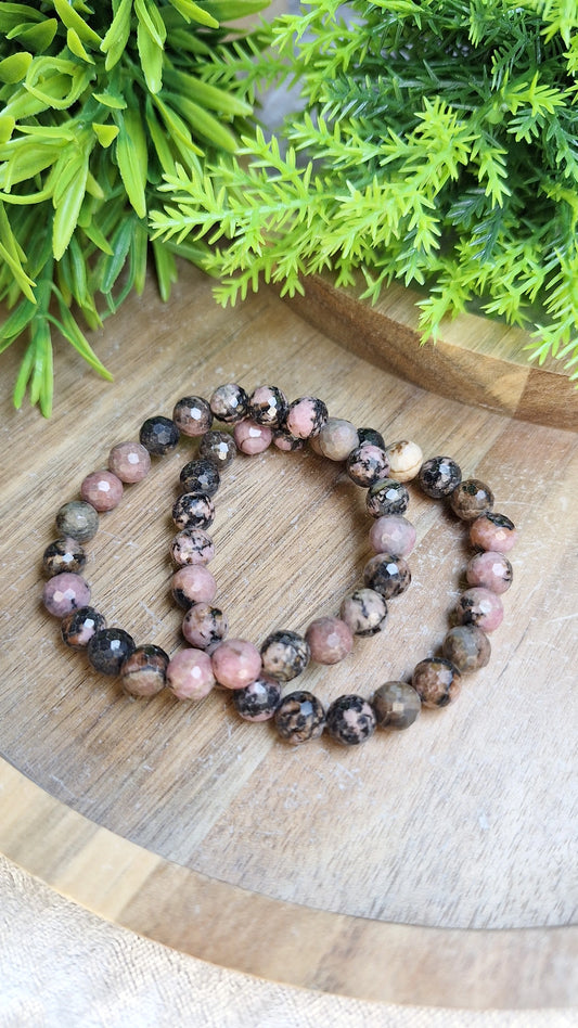 Faceted rhodonite bracelet