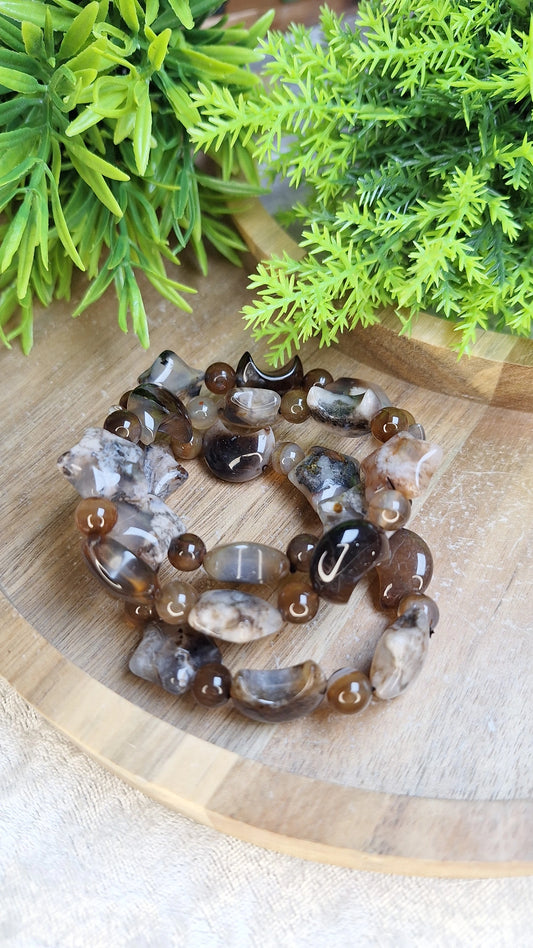 Flower agate moon and star bracelet