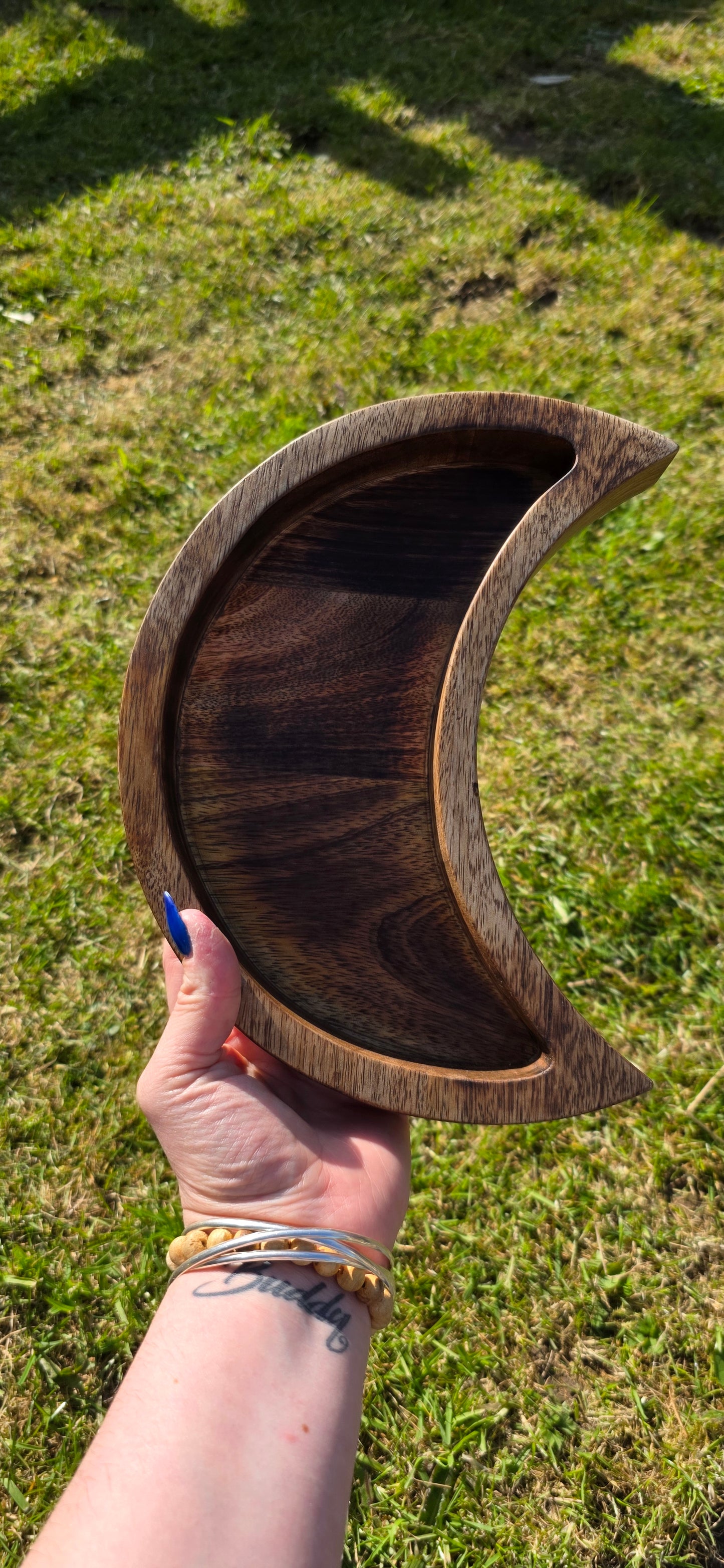 Large moon shaped mango wood bowl