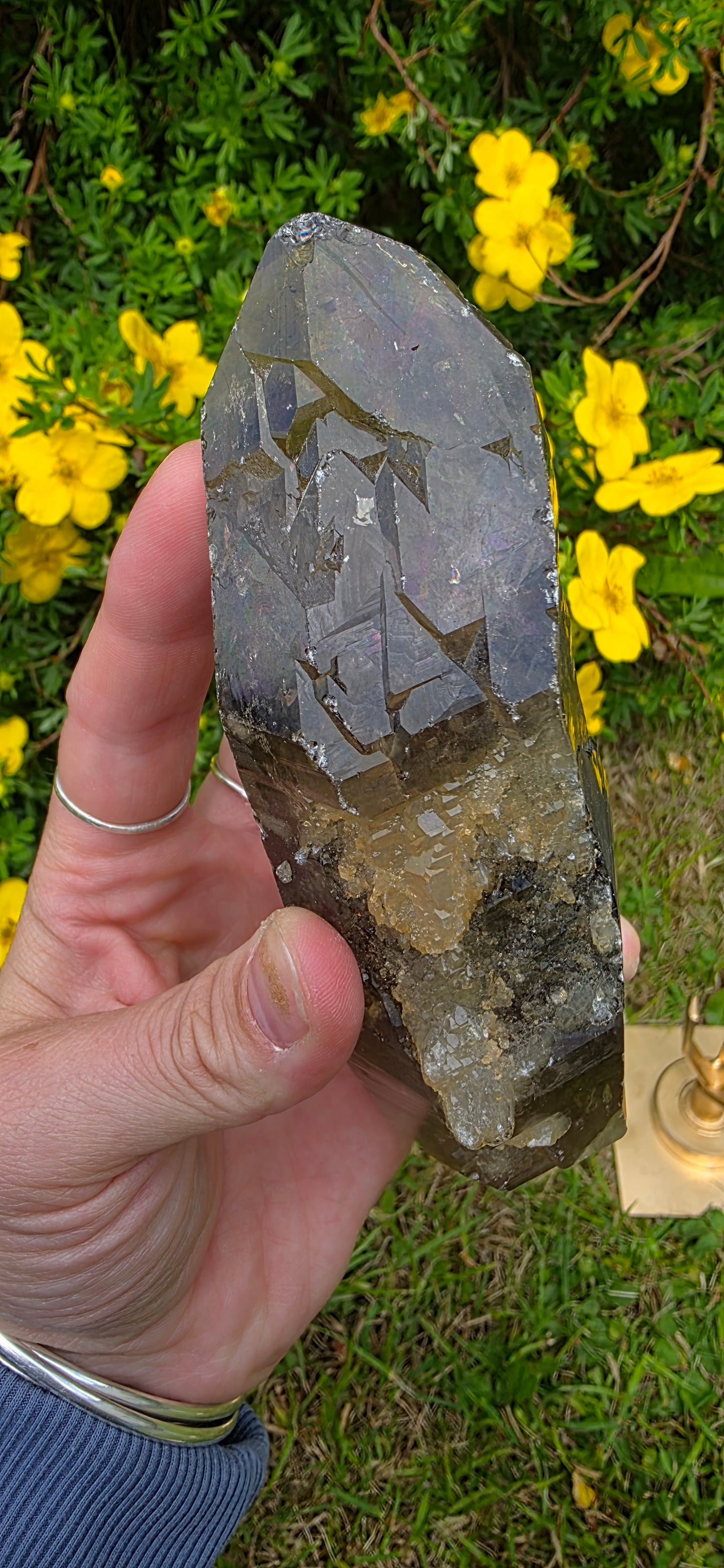 Large lightening struck smokey quartz dt on a spinning stand